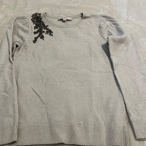 Loft cream colored sweater with jewel embellishments on top shoulder